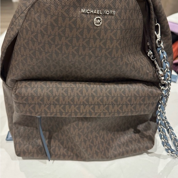 Michael Kors Handbags - Michael Kors Brown Backpack with Chain Detail